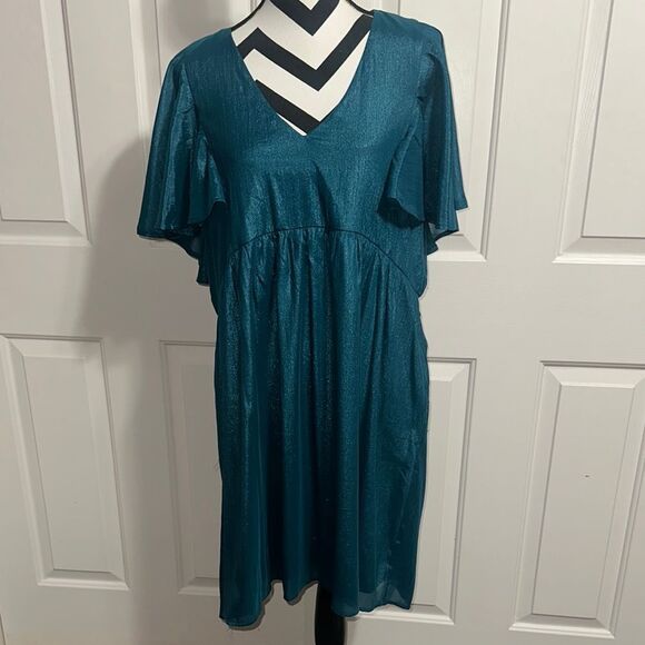 ARULA Flutter Sleeve Teal Dress - Picture 1 of 6